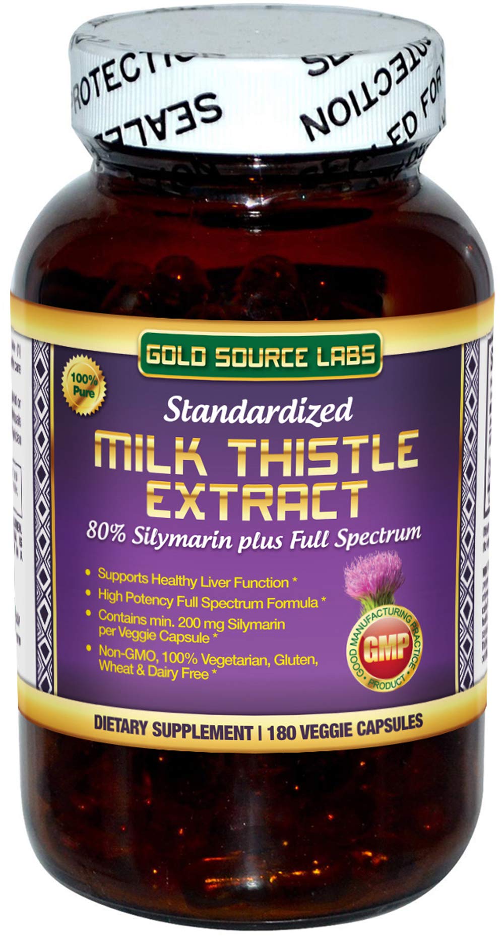 Front view of Organic Milk Thistle Capsules bottle, 180-count