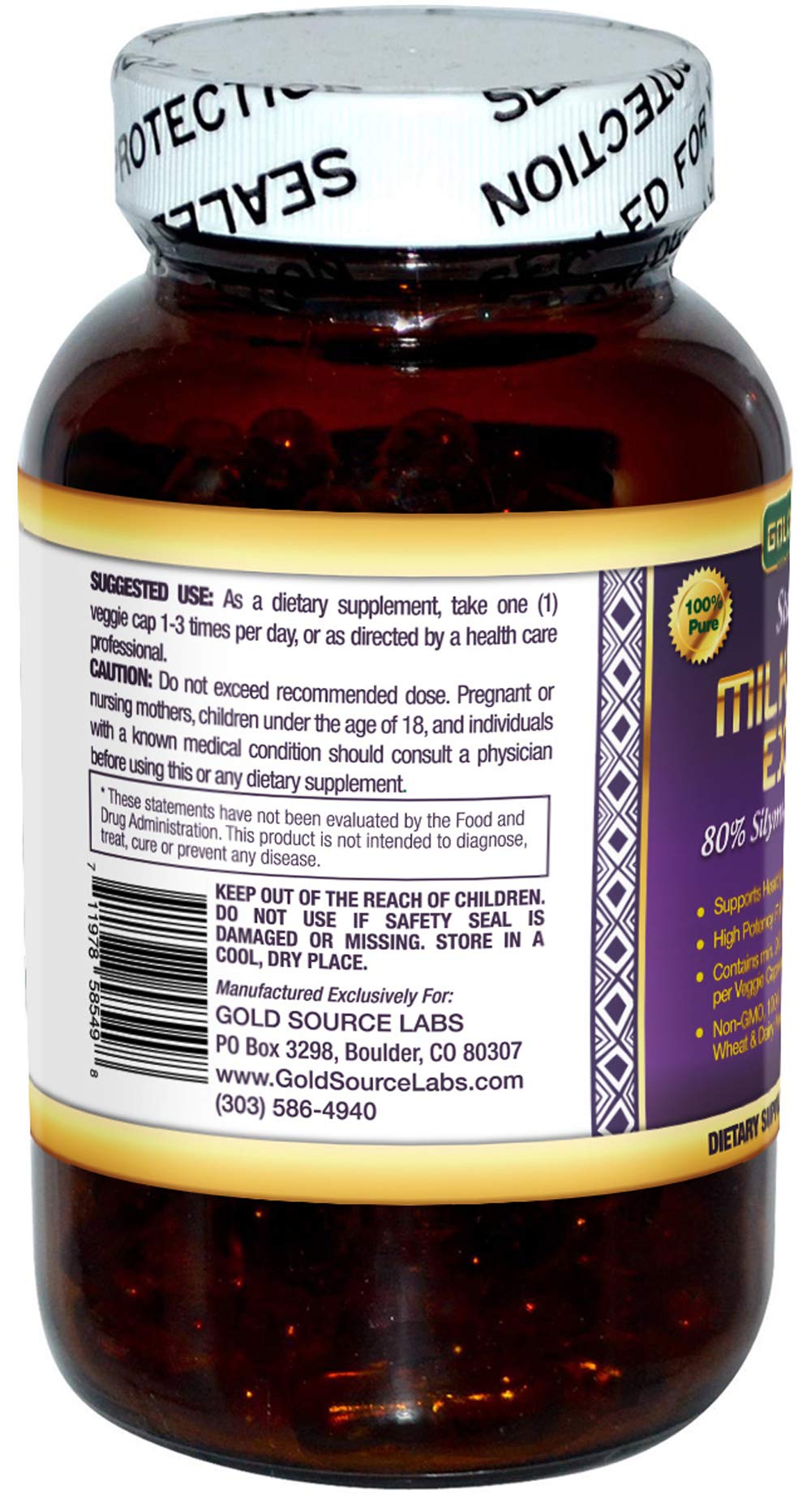 Close-up of Organic Milk Thistle Capsules, 450 mg