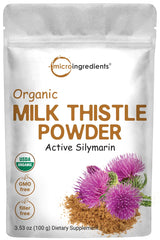 Close-up of Organic Milk Thistle Powder 100g pouch