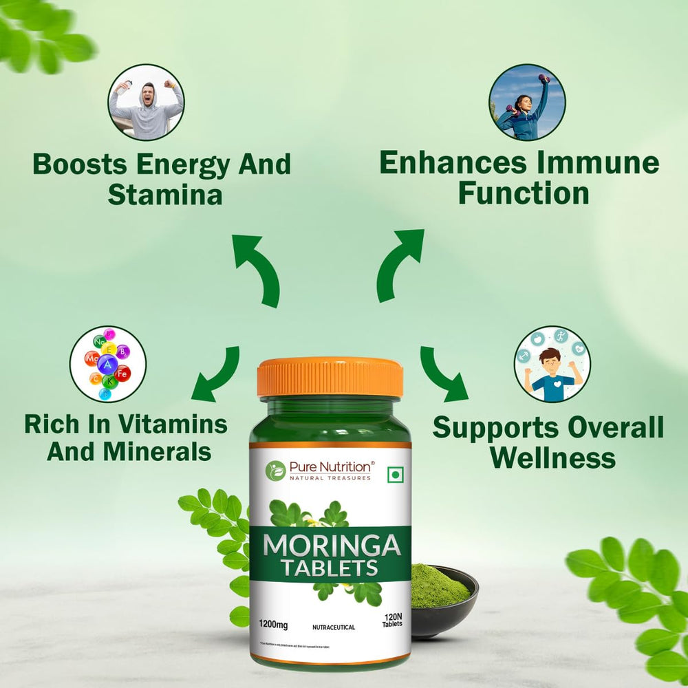 Side view of the bottle showing the Moringa Vital label