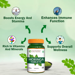 Side view of the bottle showing the Moringa Vital label