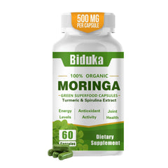 Front view of Organic Moringa Capsules 1000mg bottle
