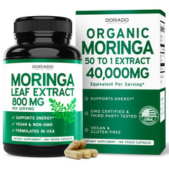 Organic Moringa Capsules with 800mg serving size, 50:1 extract, USA made