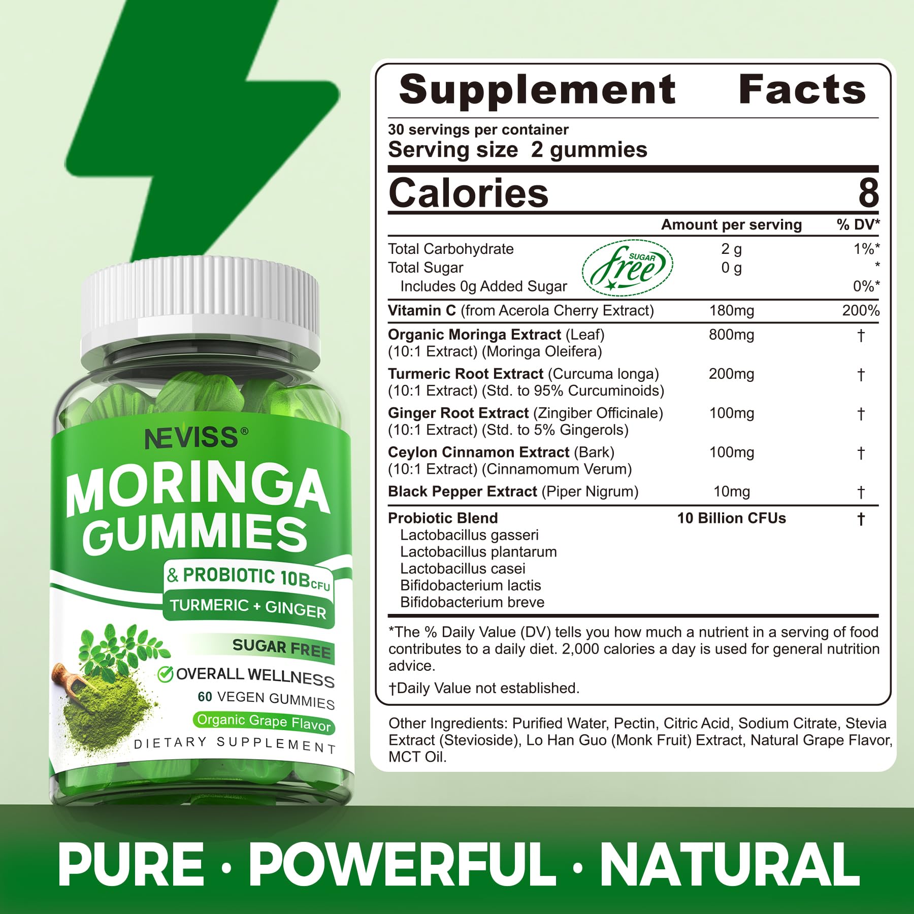 Close-up of organic Moringa Gummies ingredients