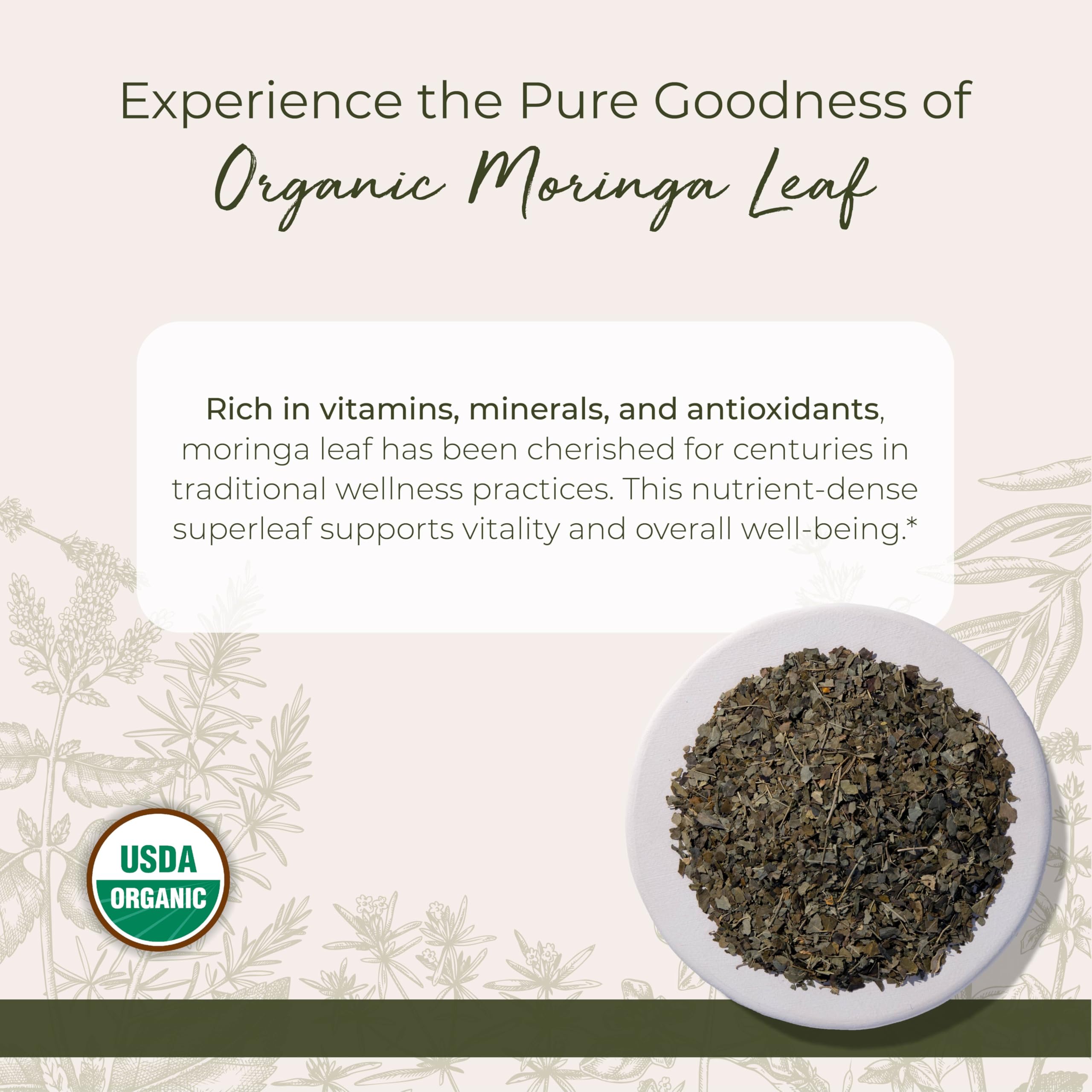 Cut and sifted moringa leaf close-up