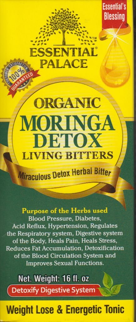 Bottle of Organic Moringa Living Bitters - front view