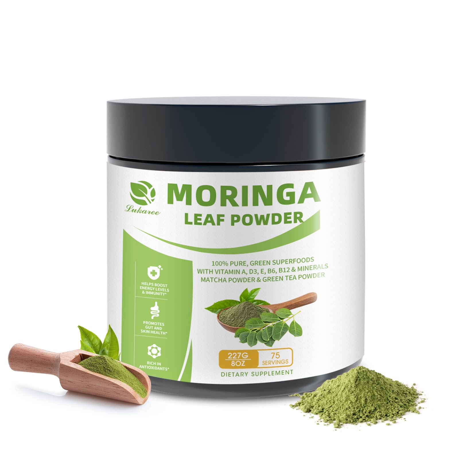 Jar of Organic Moringa and Matcha Powder