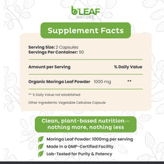 Organic Moringa Oleifera leaves 500mg per capsule