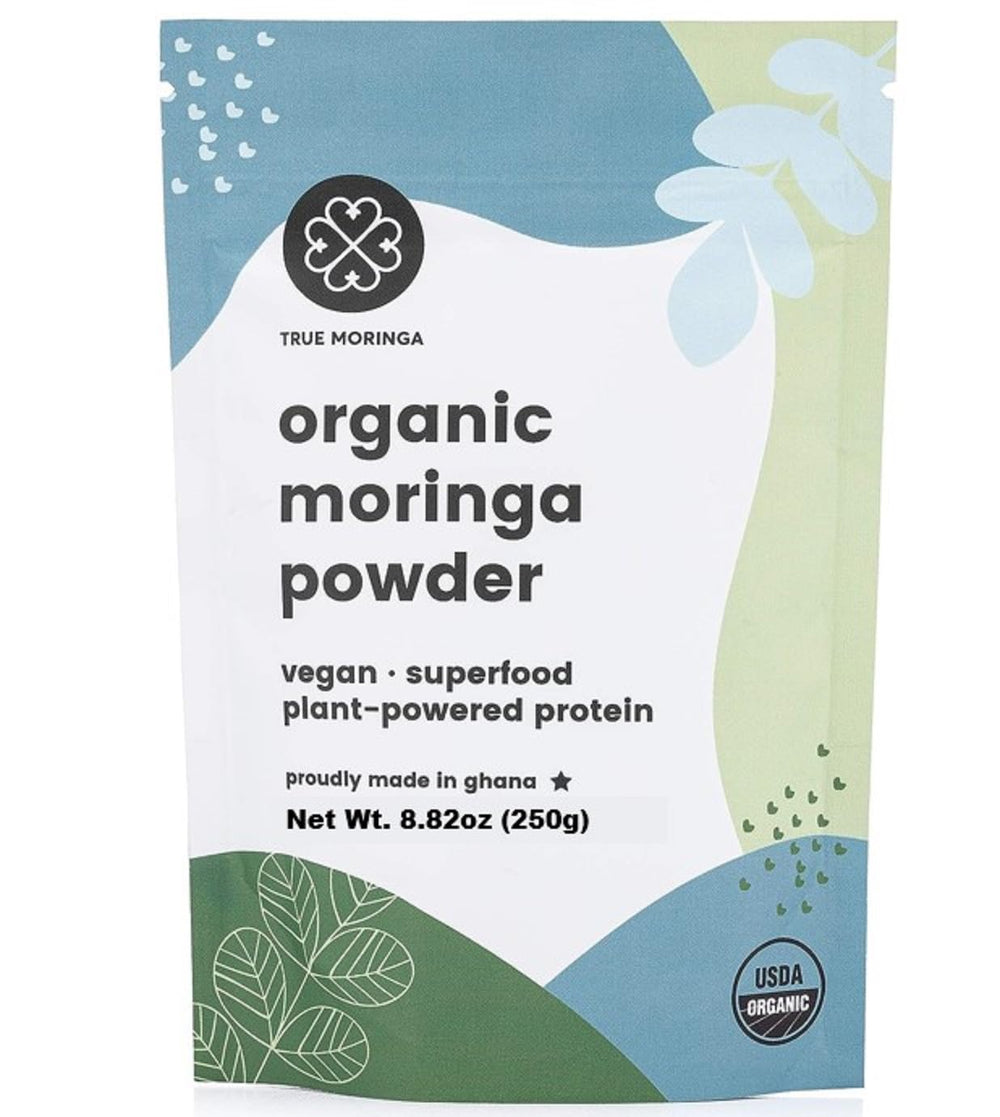 Front view of Organic Moringa Powder 250g package