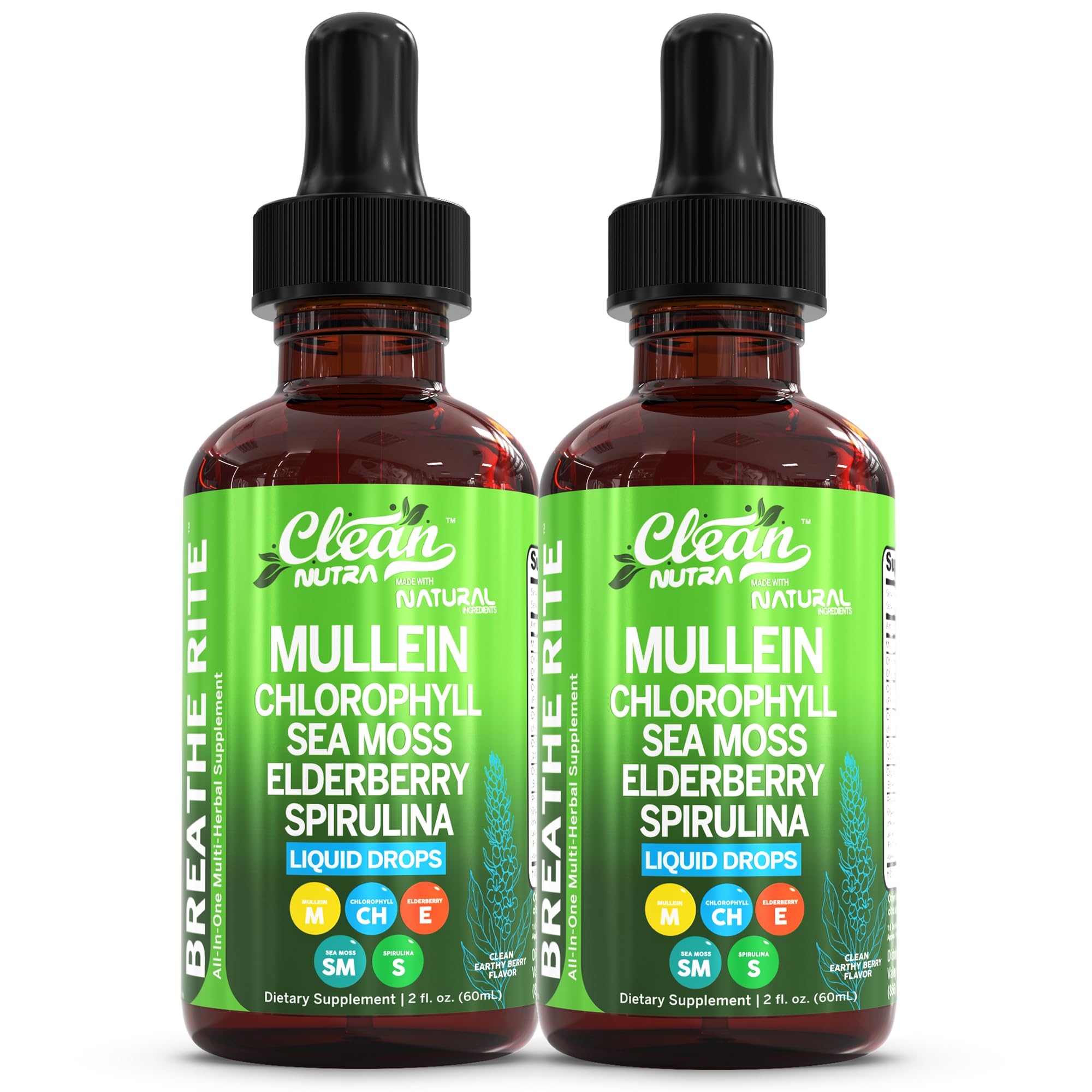 Bottle of Organic Mullein Drops with Chlorophyll and Sea Moss