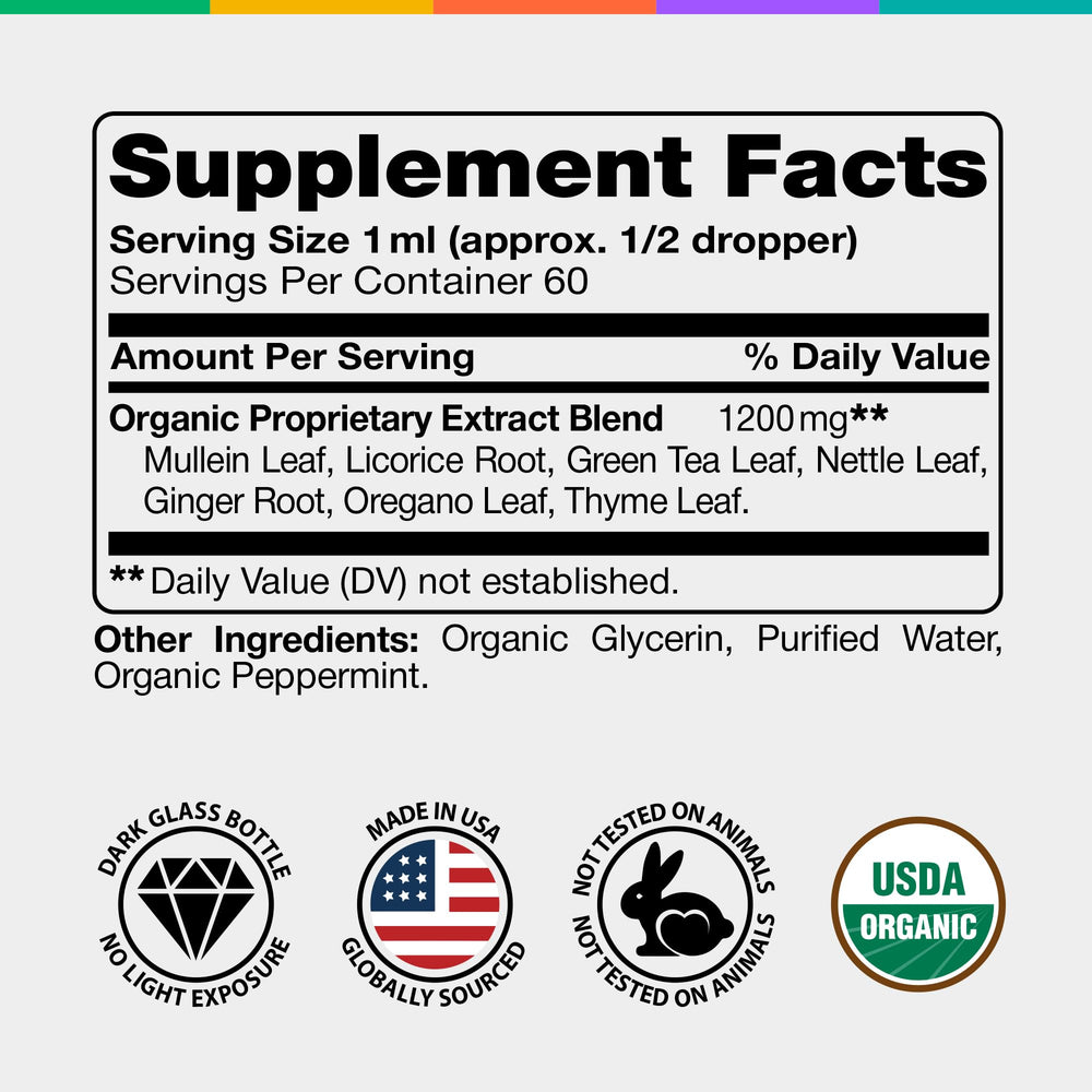 Label showing USDA Organic Mullein Leaf Extract