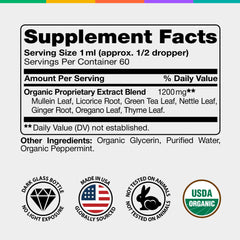 Label showing USDA Organic Mullein Leaf Extract