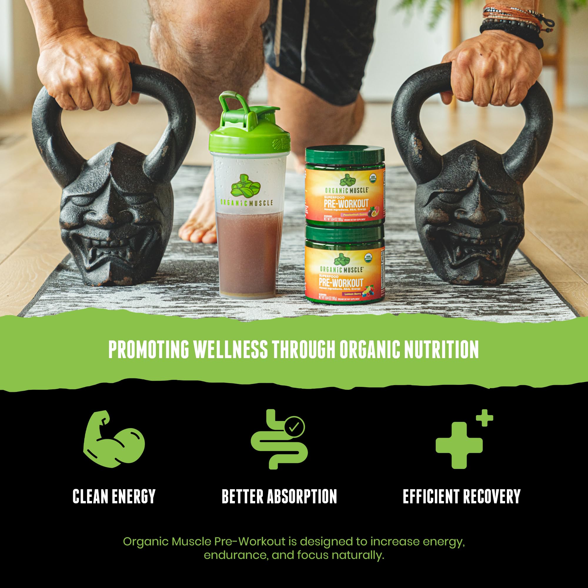 Organic Muscle USDA Organic certification badge communicates trusted, organic quality.