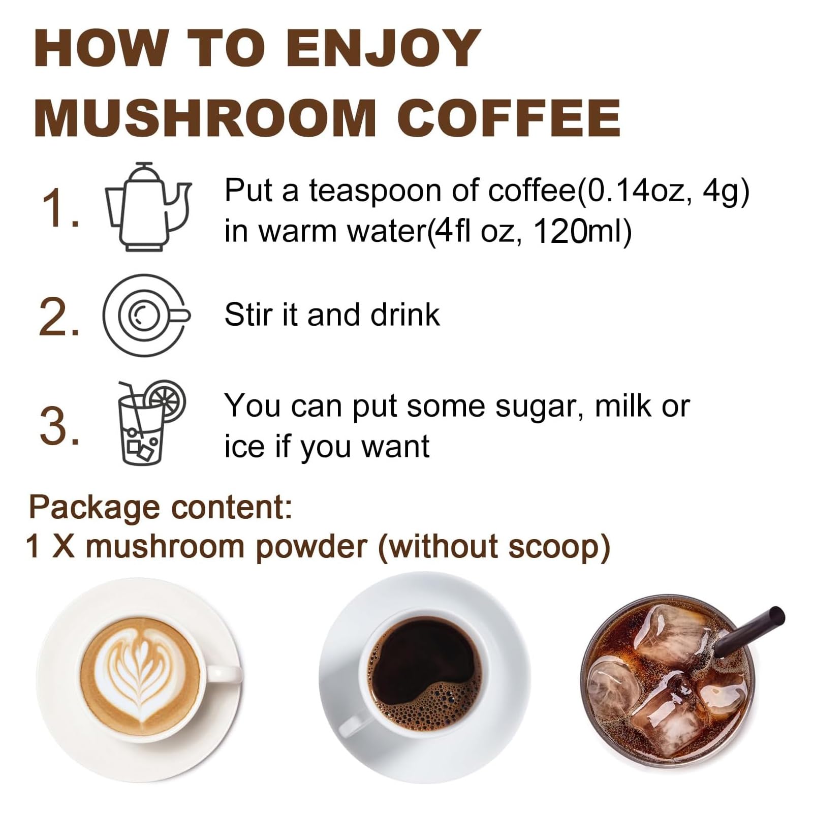 Product packaging showing Organic Mushroom Coffee Blend and ingredients
