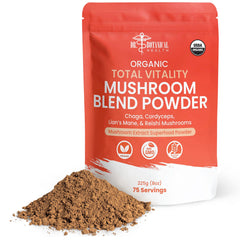 Organic 4-in-1 mushroom powder blend: Reishi, Lions Mane, Cordyceps and Chaga