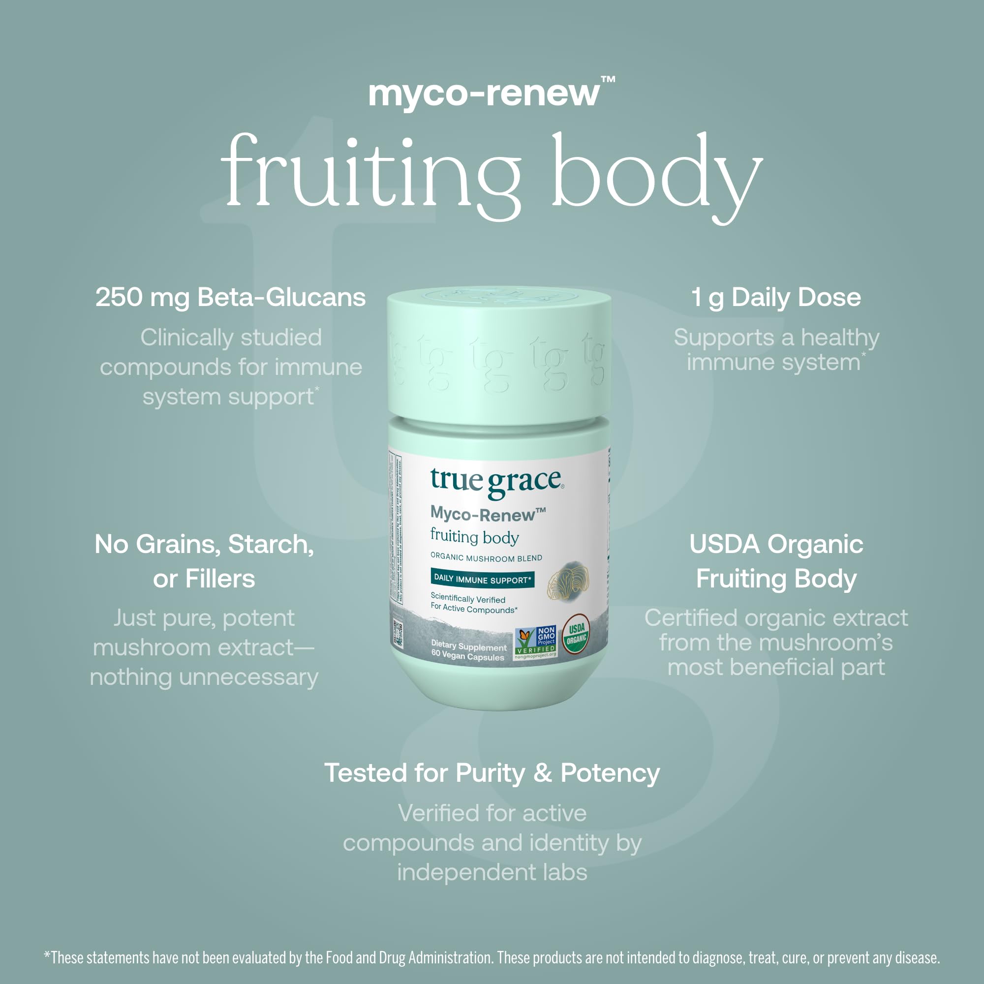 Organic mushroom supplement packaging and ingredients