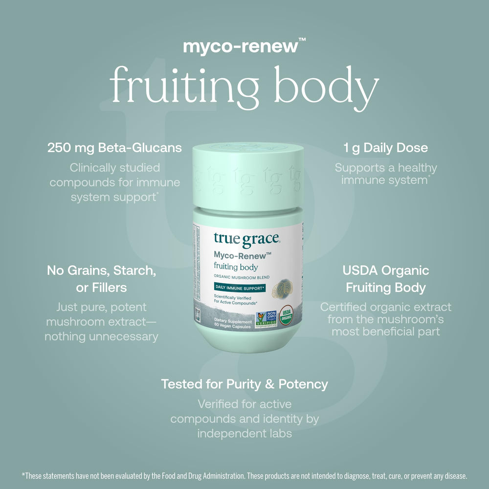 Organic mushroom supplement packaging and ingredients