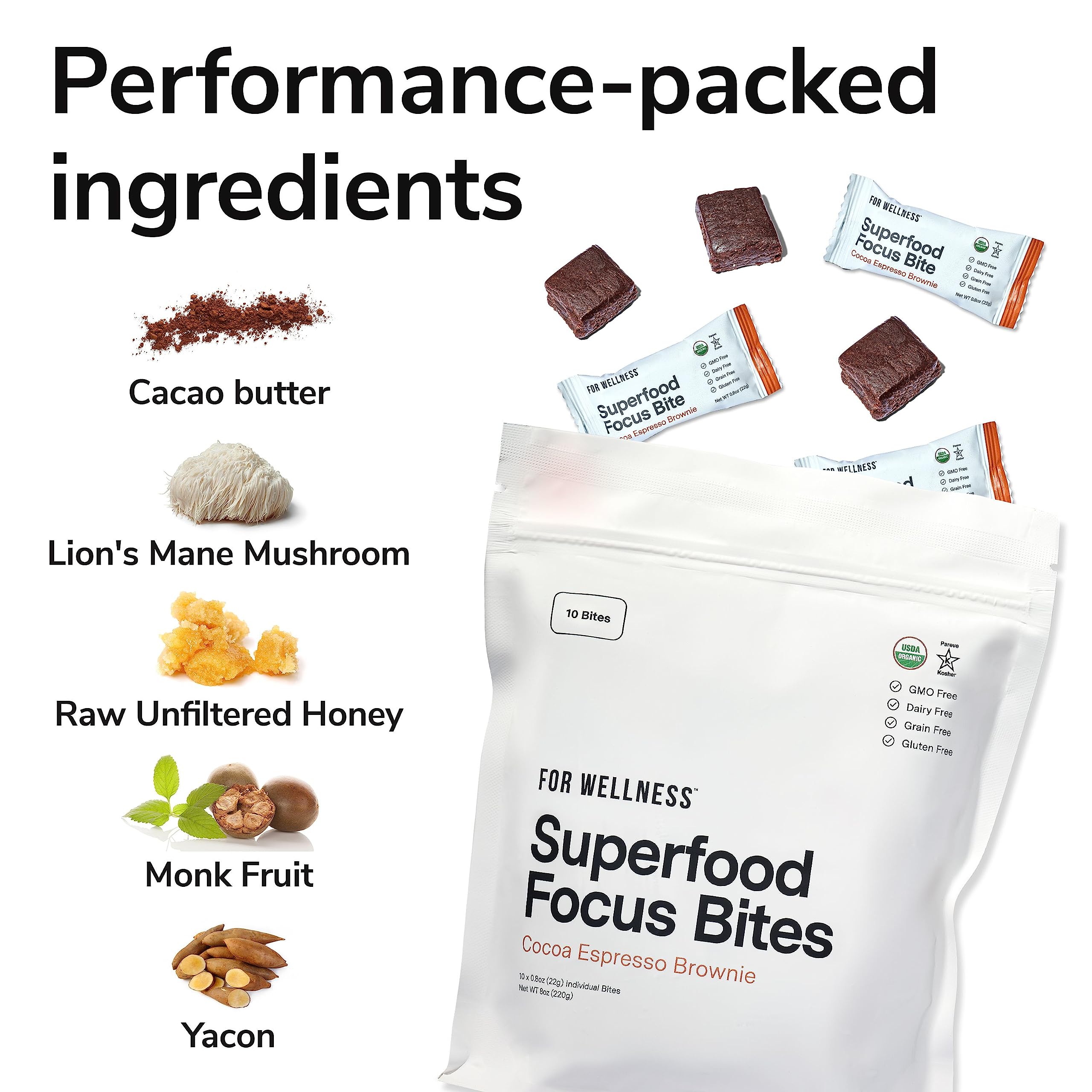 Organic, non-GMO, dairy-free, gluten-free badges