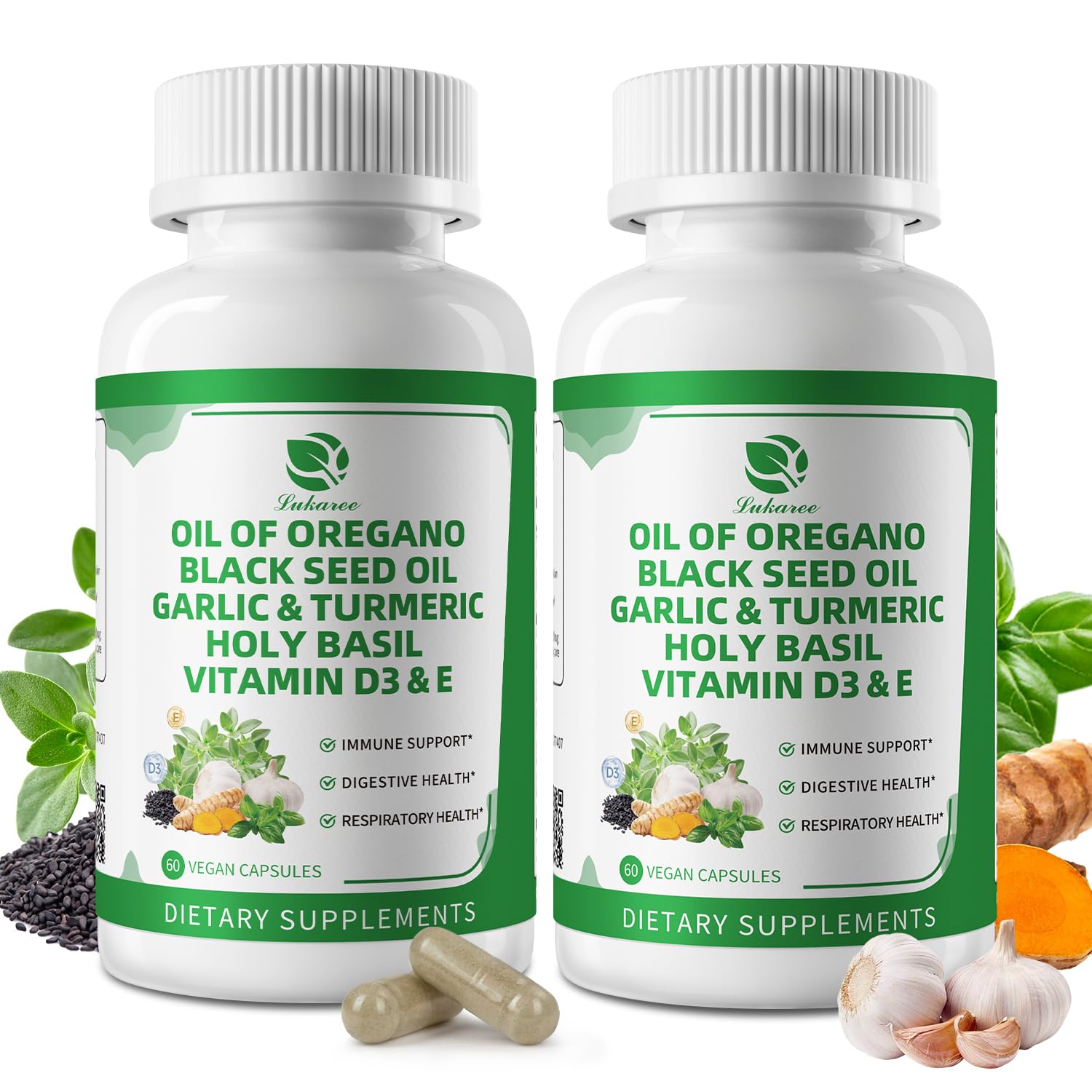 Bottle of Organic Oil of Oregano Capsules with Black Seed Oil