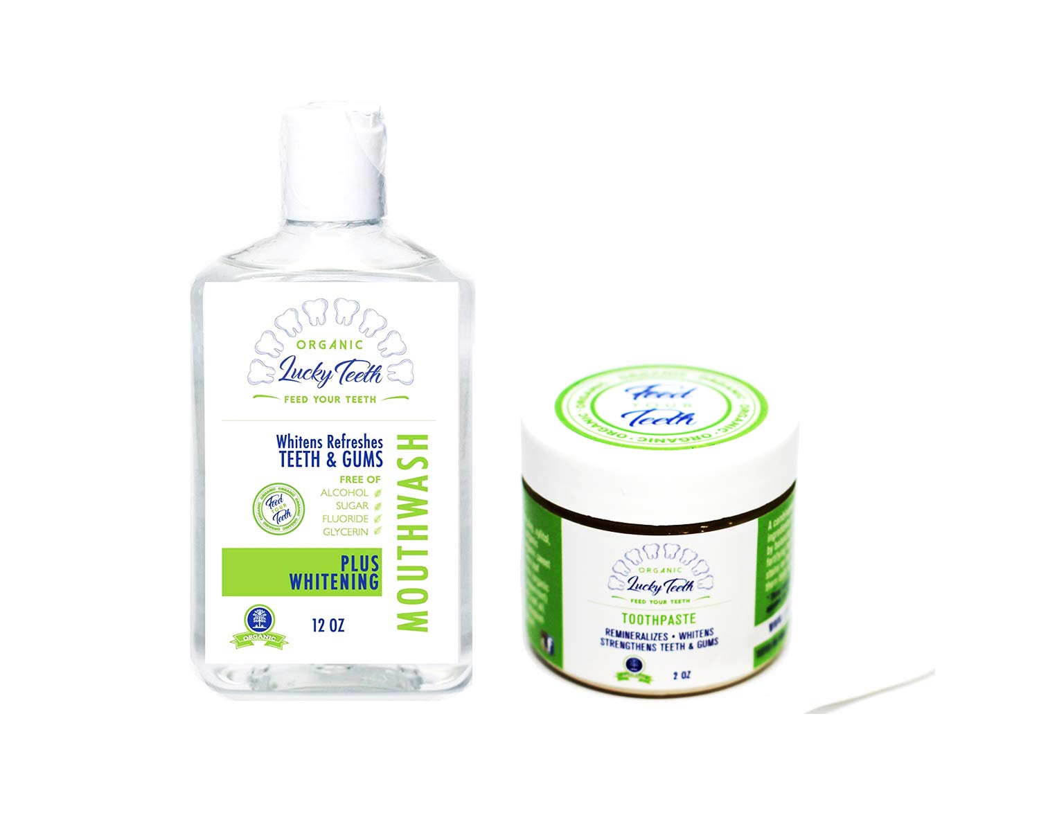Organic Oral Care Pack by Lucky Teeth: whitening mouthwash and remineralizing toothpaste