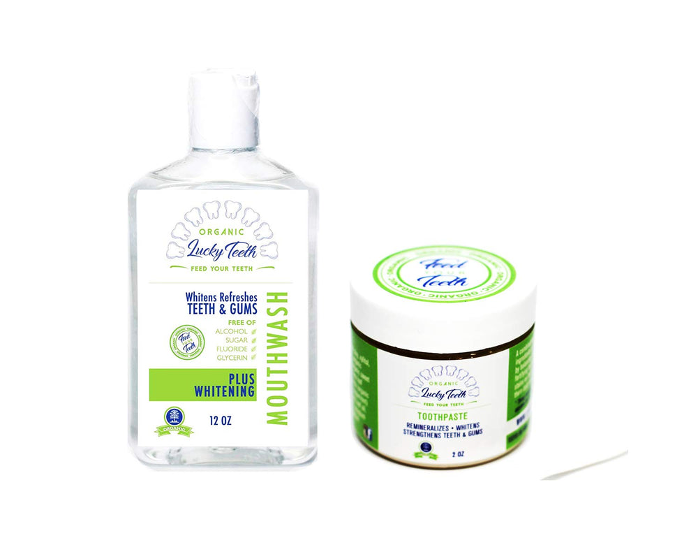 Organic Oral Care Pack by Lucky Teeth: whitening mouthwash and remineralizing toothpaste
