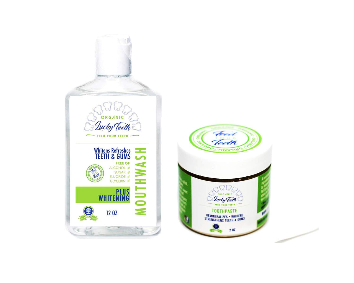 Organic Oral Care Pack by Lucky Teeth: whitening mouthwash and remineralizing toothpaste