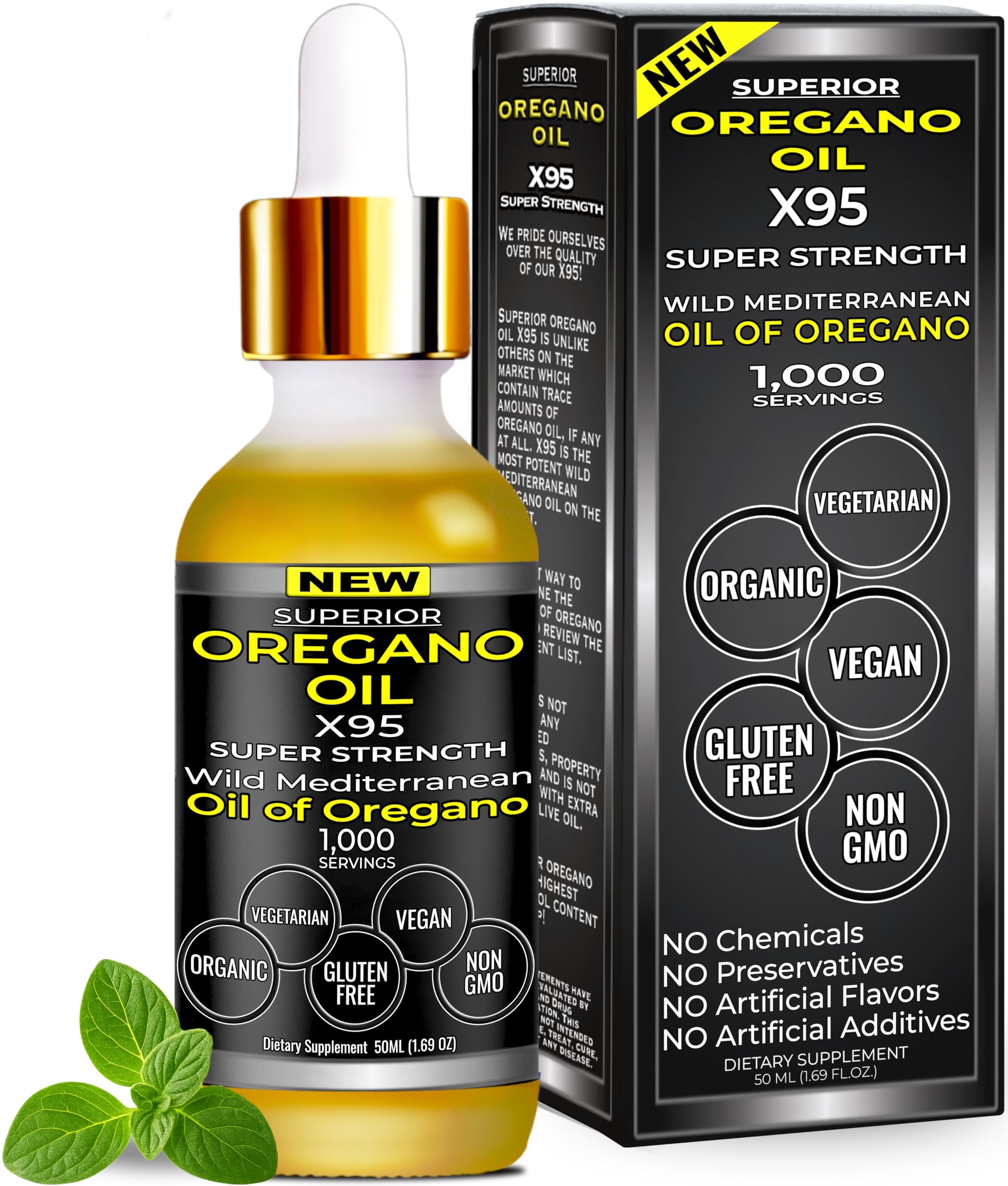 Organic oregano oil drops bottle