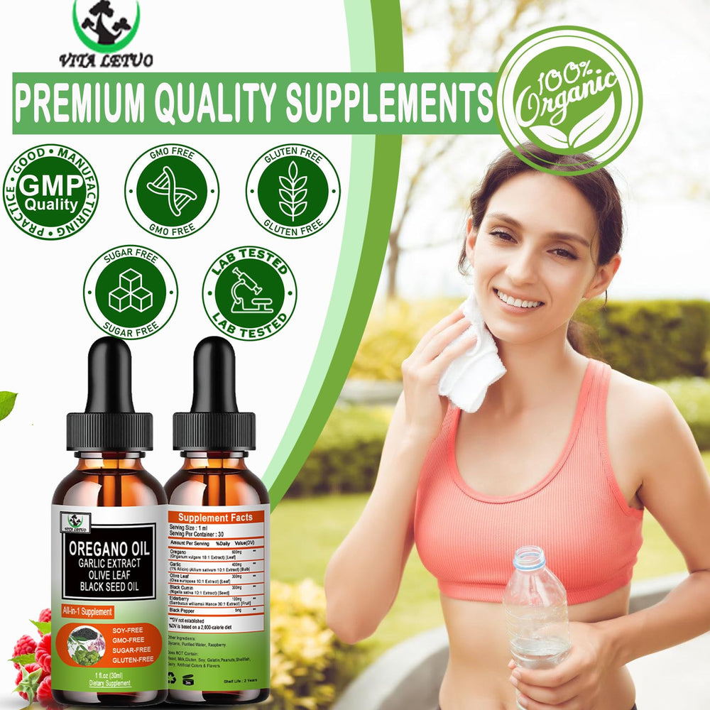 Label showing organic oregano oil blend ingredients