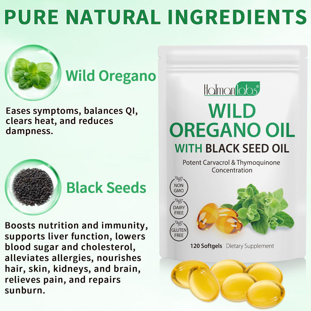 Organic oregano oil softgels packaging showing 6000mg
