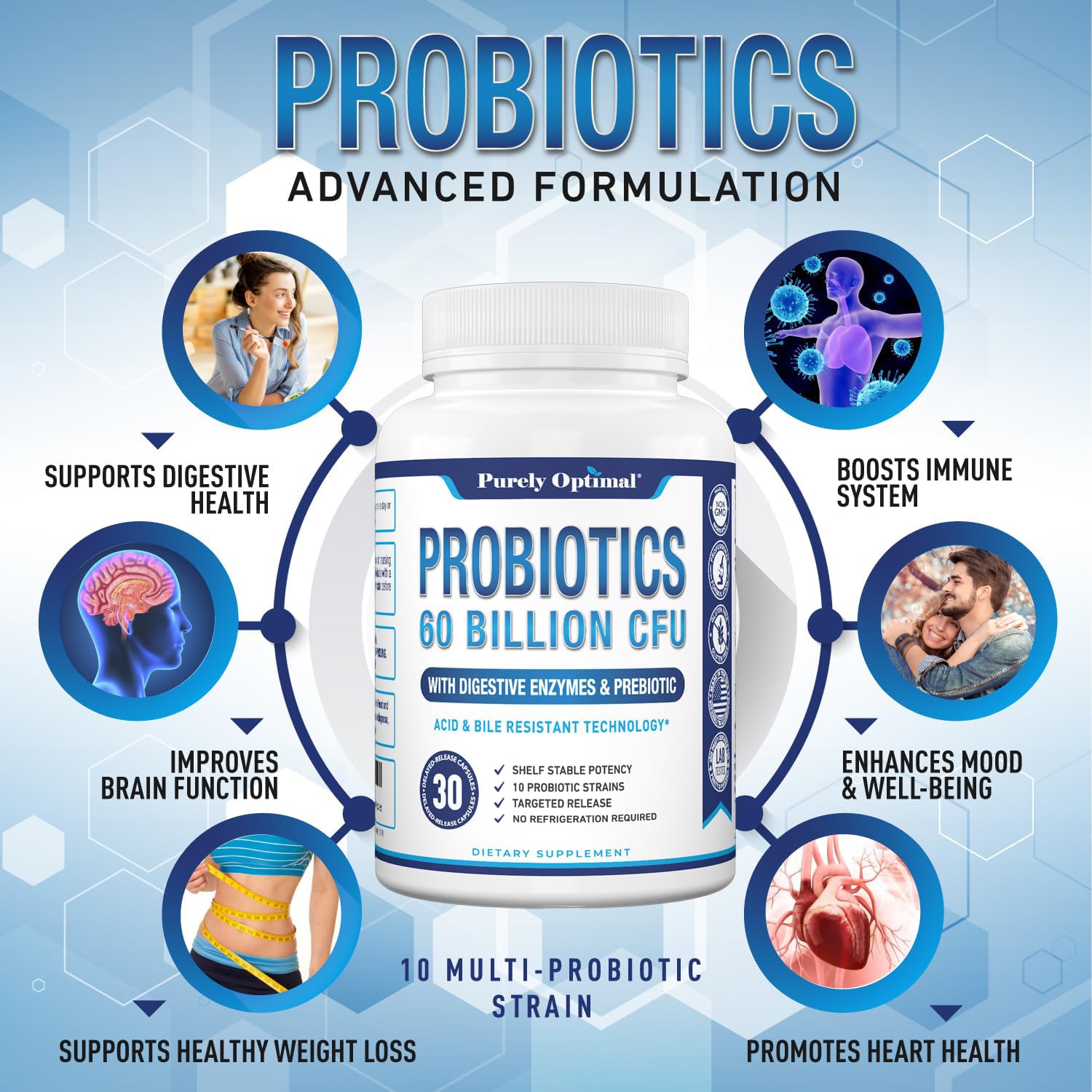 Organic prebiotics with probiotics and digestive enzymes illustration