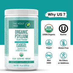 Close-up of organic psyllium husk powder