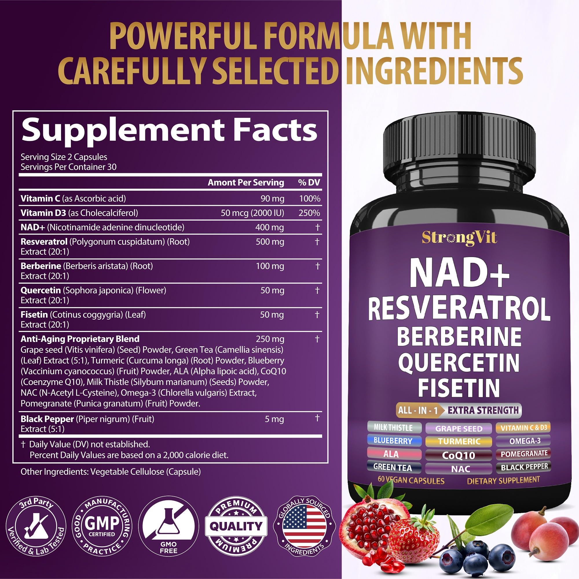 Pure organic Resveratrol depicted with berries