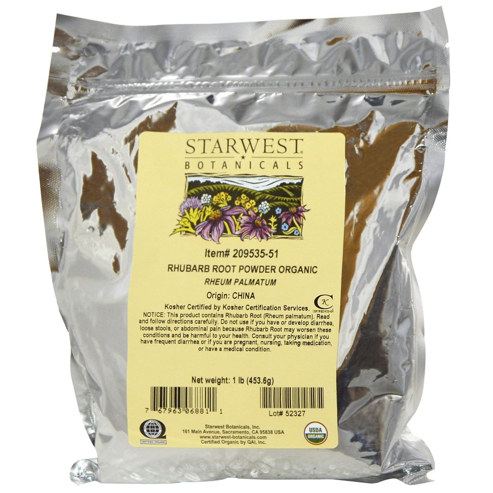 Organic Rhubarb Root Powder in a 1 Pound package
