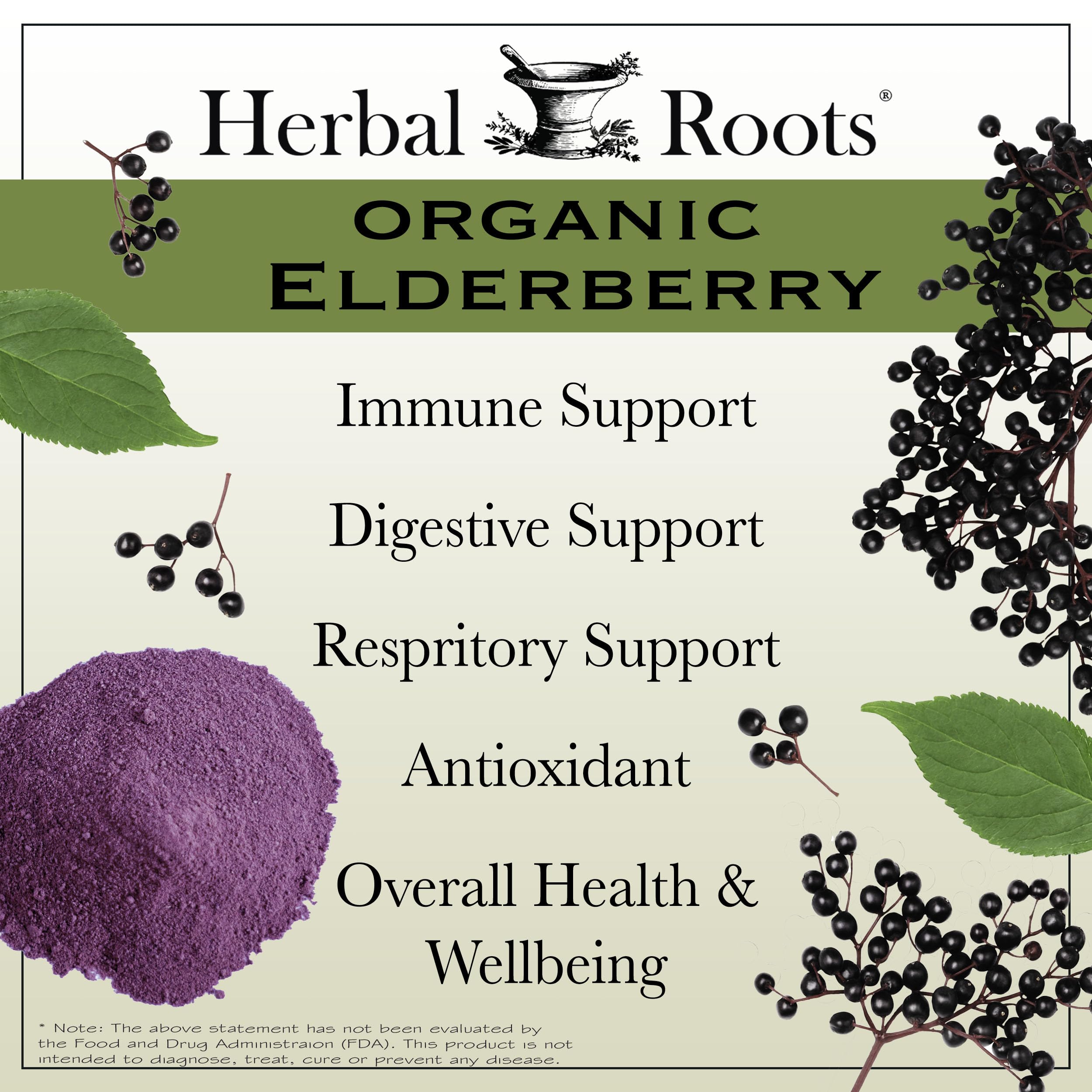 Organic Sambucus elderberry capsules ingredients close-up