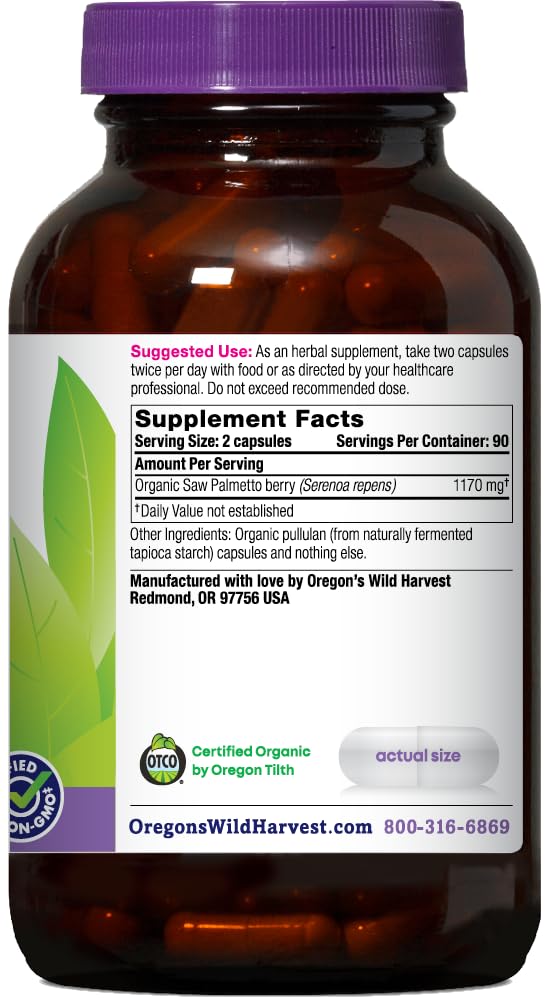 Organic saw palmetto berry capsules, vegan