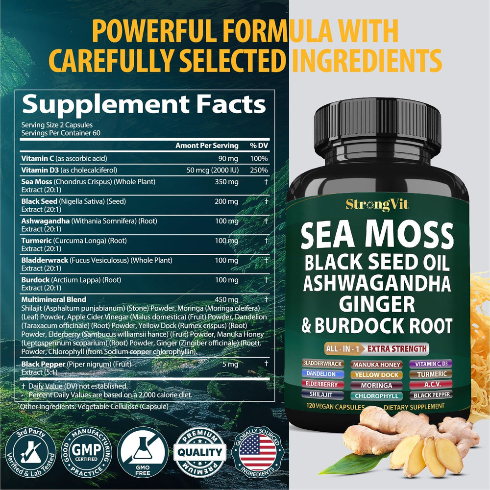 Organic Sea Moss capsules bottle, 120 count
