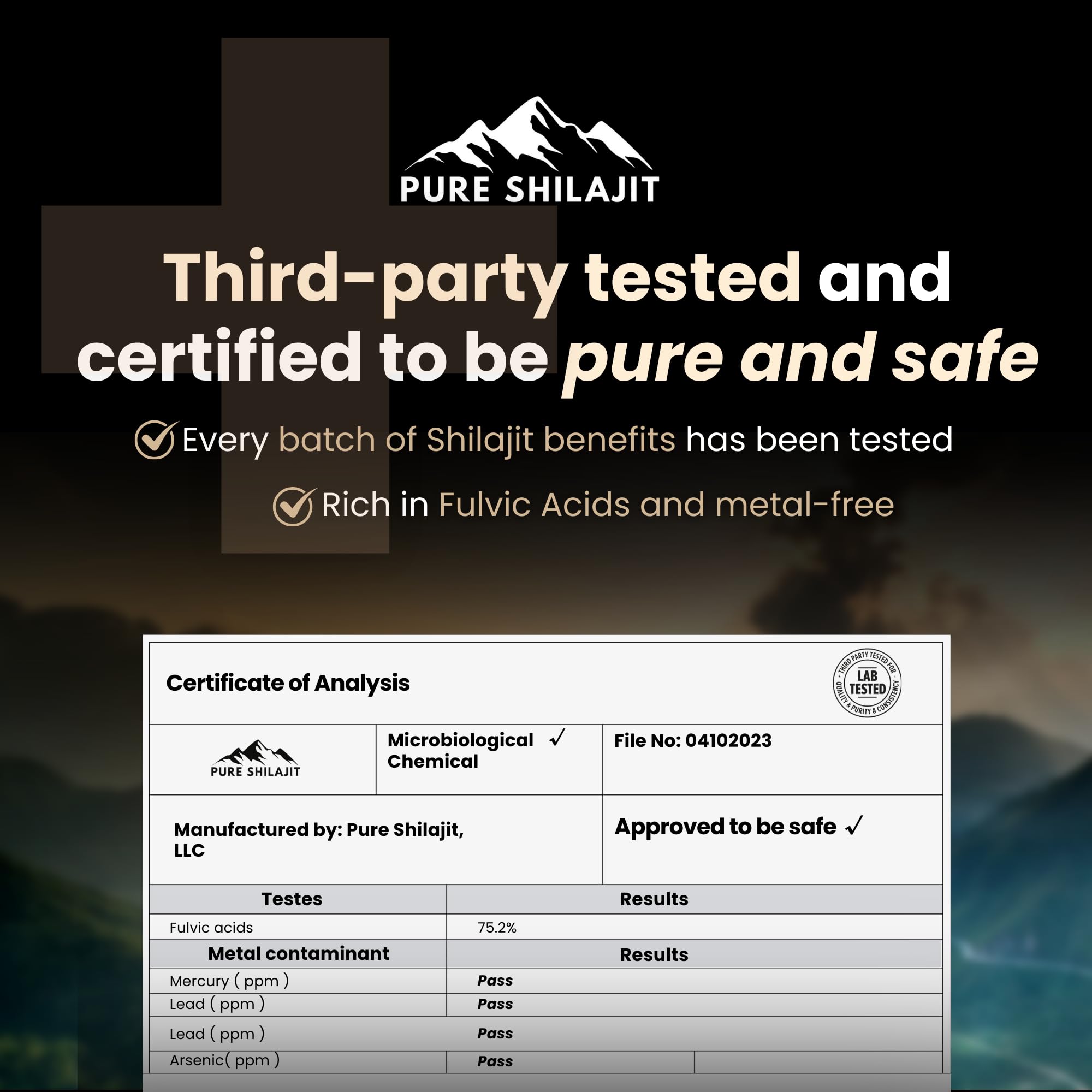 Shilajit resin with minerals and fulvic acid imagery