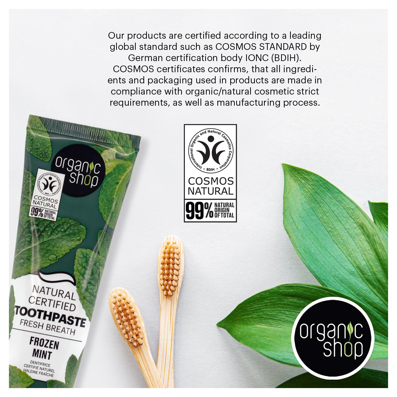 COSMOS Natural certified logo on toothpaste packaging