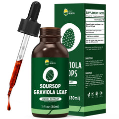 Organic Soursop Graviola Leaf Extract Liquid Drops bottle label close-up