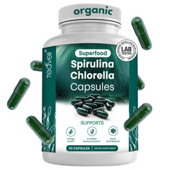 Front view of Organic Spirulina & Chlorella Capsules bottle - 90 count