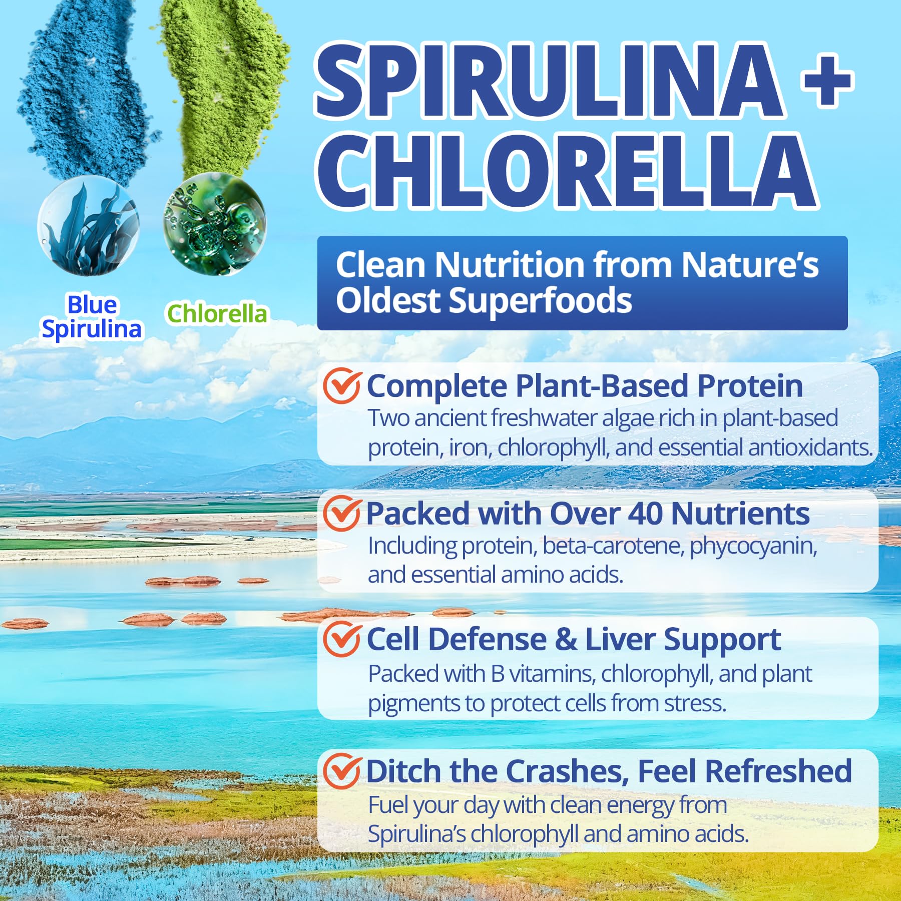 Close-up of Spirulina and Chlorella ingredients