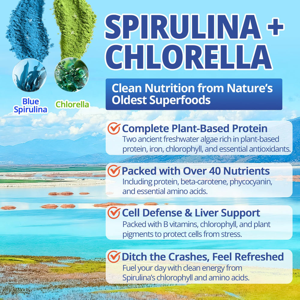 Close-up of Spirulina and Chlorella ingredients