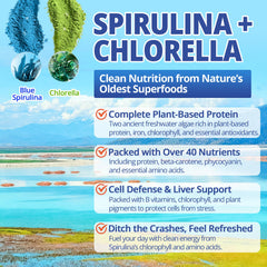Close-up of Spirulina and Chlorella ingredients