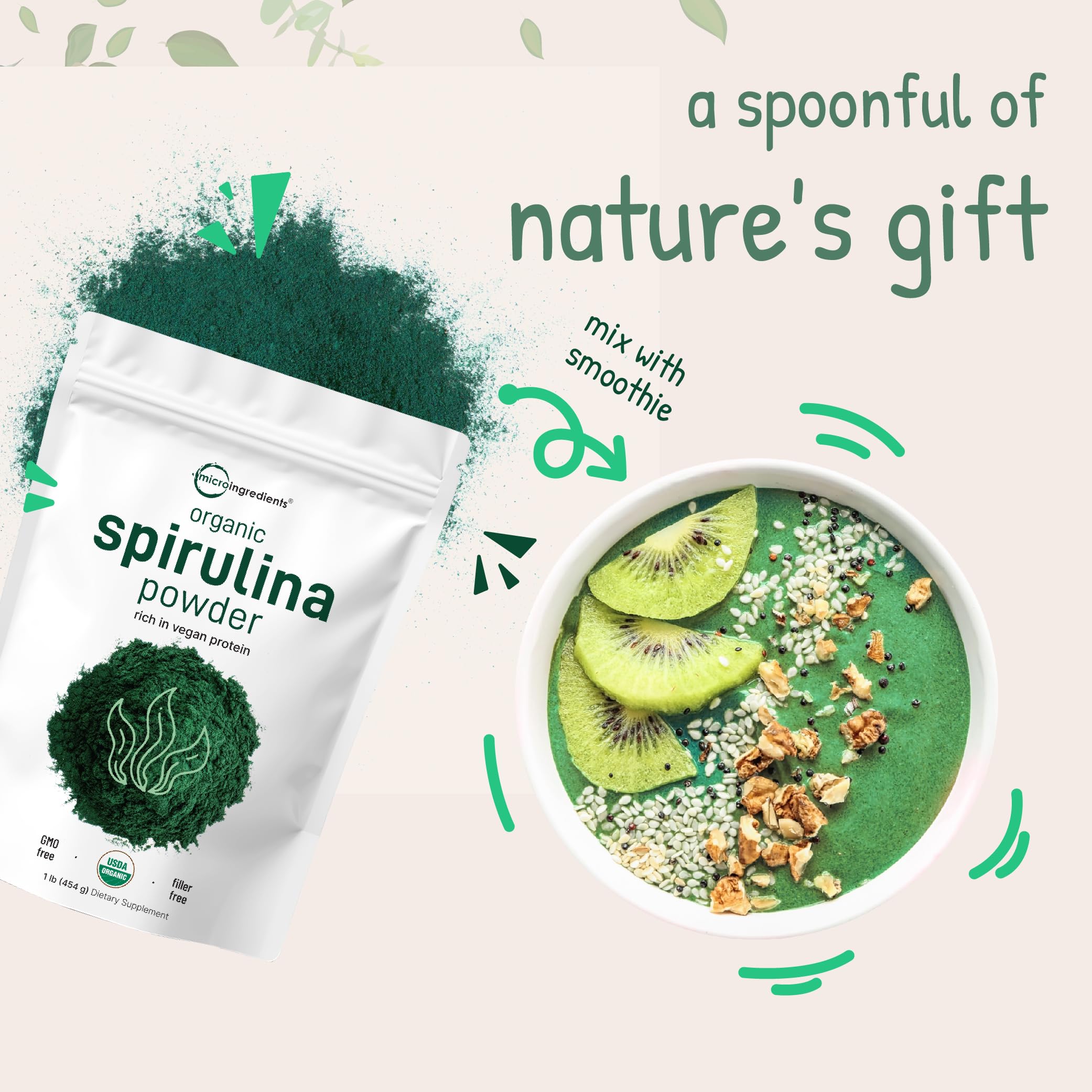 Nutrition facts panel for spirulina powder