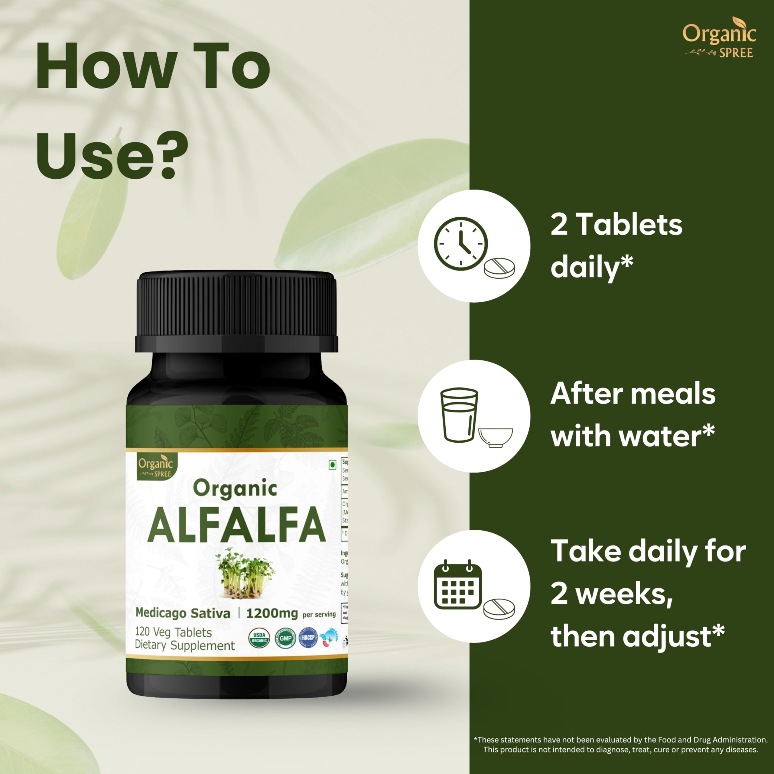 Ingredients: Medicago Sativa (alfalfa) on label