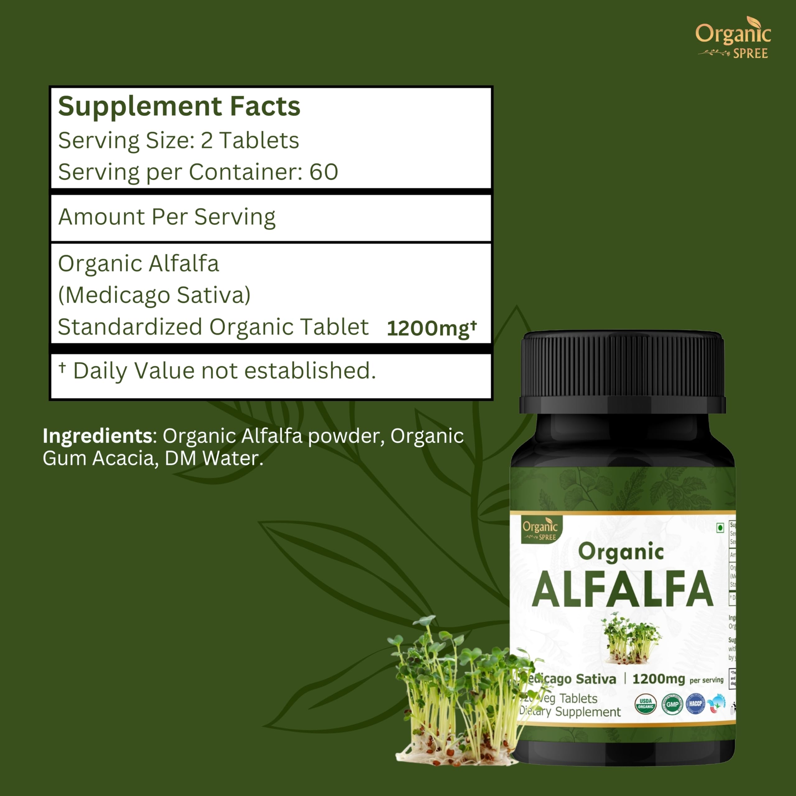 Vegetarian-friendly symbol on Organic Spree Alfalfa packaging