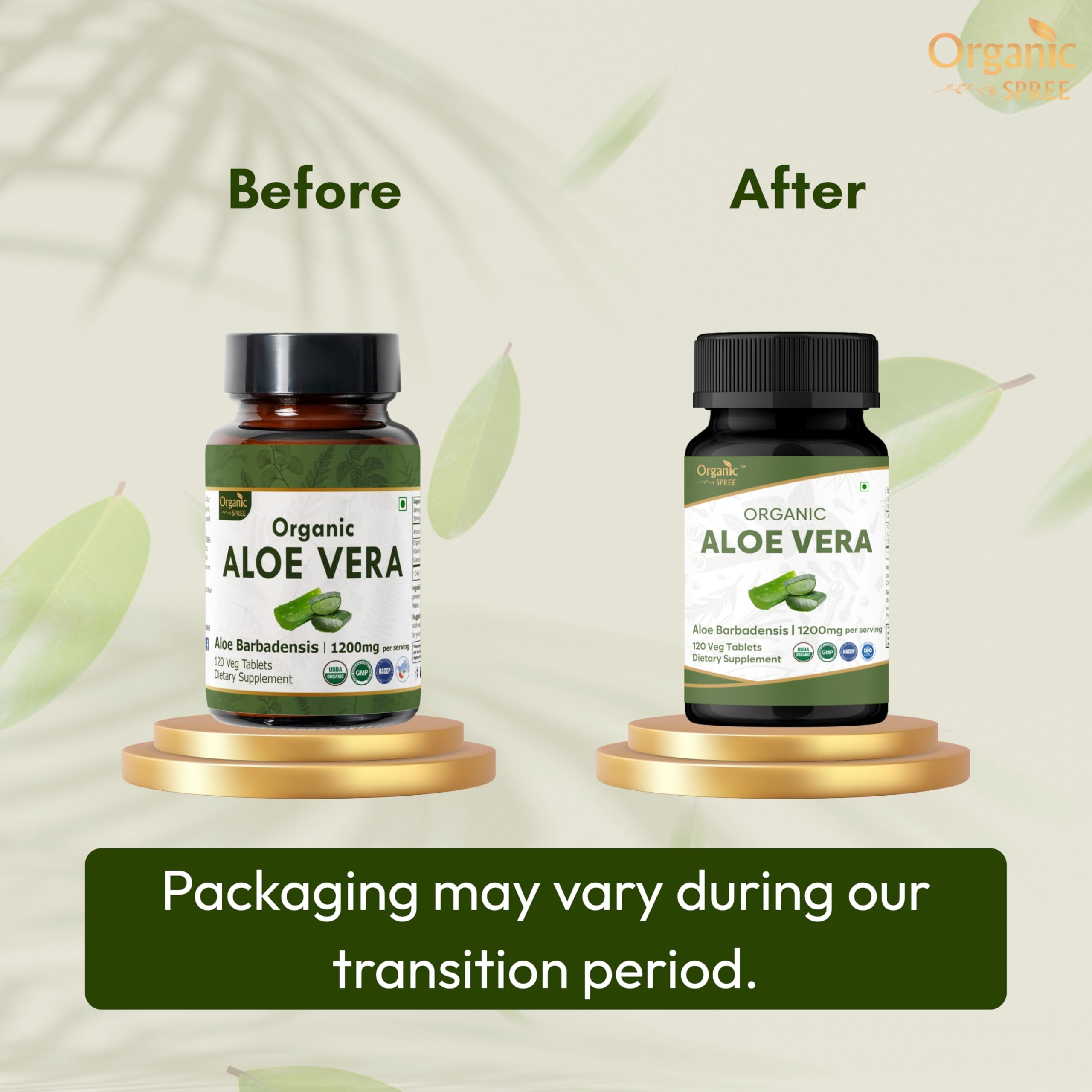 Back label of Organic Spree Aloe Vera Tablets showing ingredients and certifications