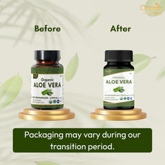 Back label of Organic Spree Aloe Vera Tablets showing ingredients and certifications