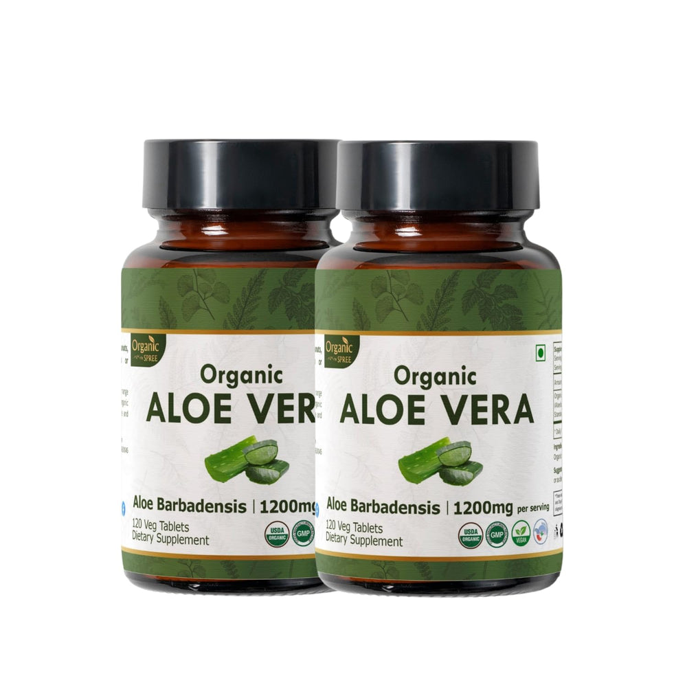 Front view of Organic Spree Aloe Vera Tablets bottle (120 tabs)