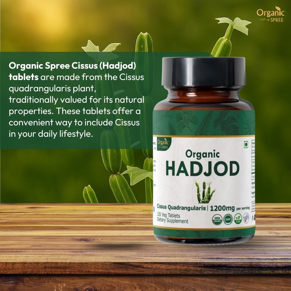 Bottle angled view of Organic Spree Hadjod 120 Tablets
